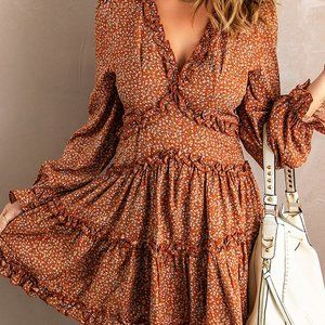 Bubble Sleeve Floral Ruffle Dress Mini